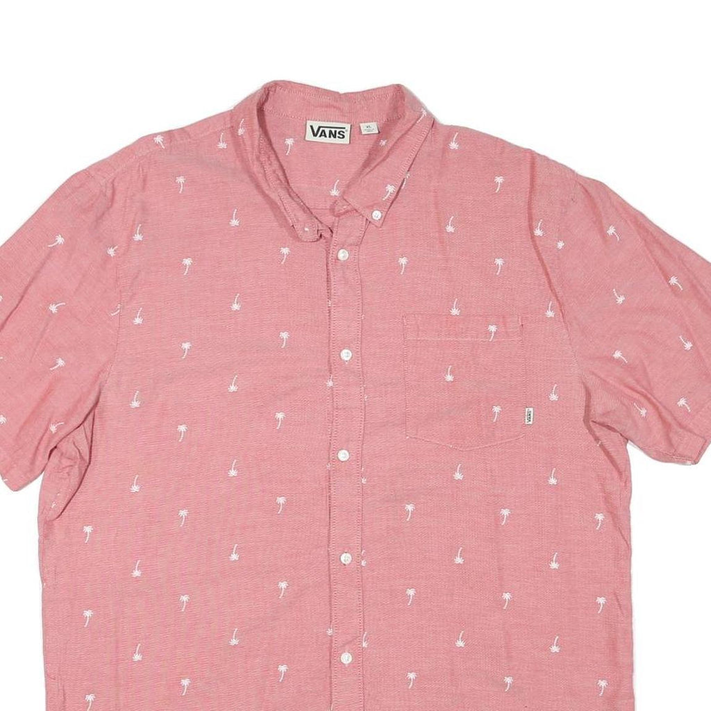 VANS Mens Pink Shirt XL Cotton Blend Casual Button Down Palm Trees Print