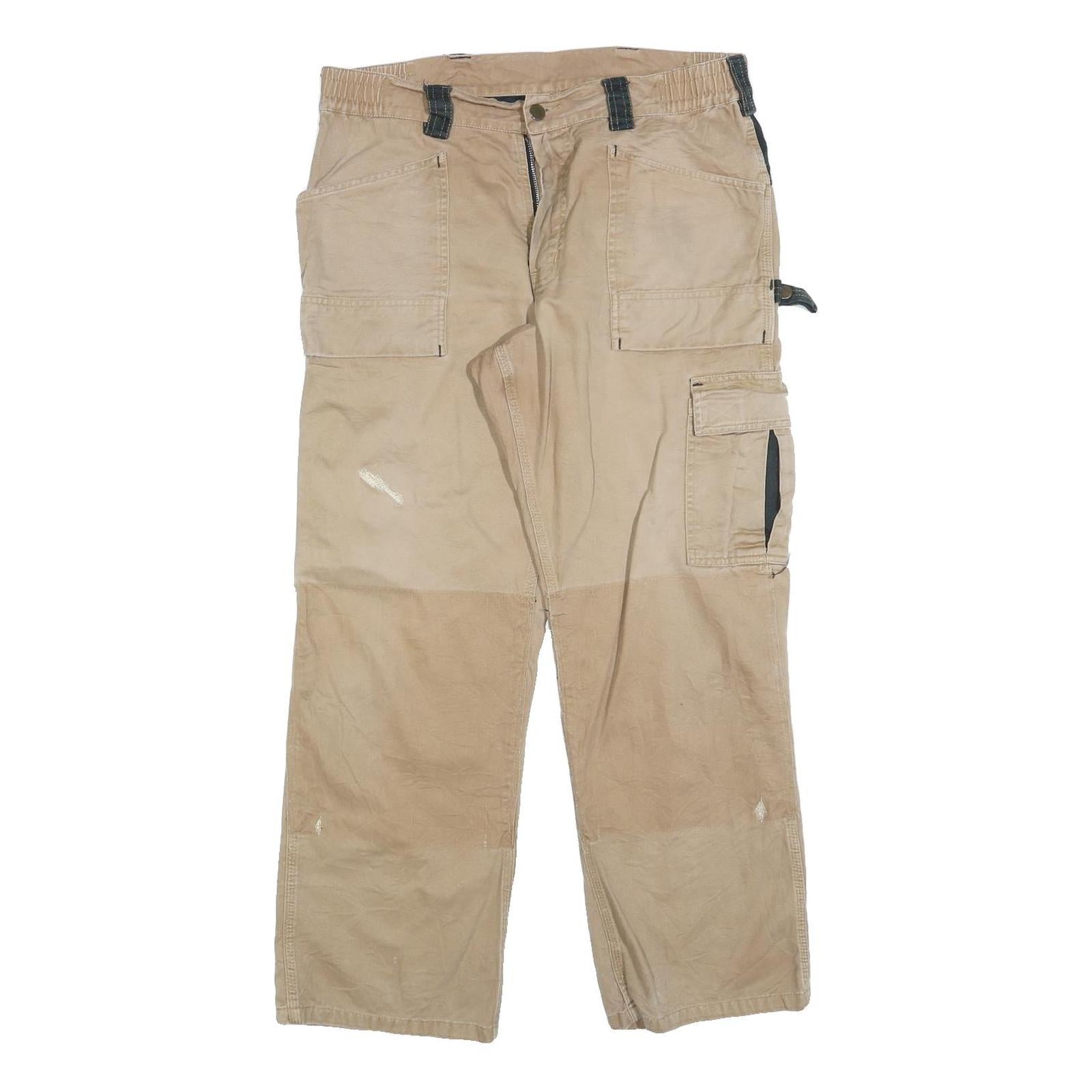 CARHARTT Mens Relaxed Beige Workwear Cotton Blend Trousers W32 L30 Utility Zip