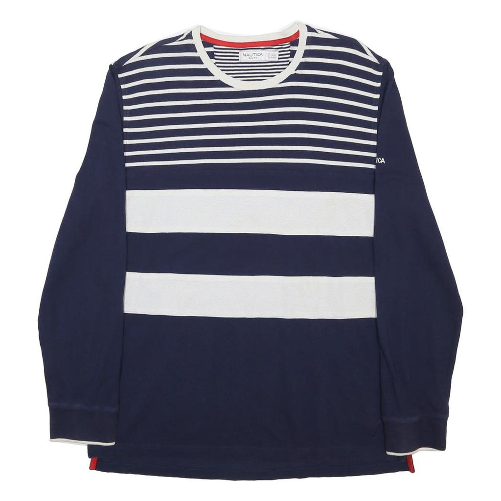 NAUTICA Mens Navy & White Striped Modern Long Sleeve Crew Neck XL Cotton Blend