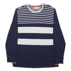 NAUTICA Mens Navy & White Striped Modern Long Sleeve Crew Neck XL Cotton Blend