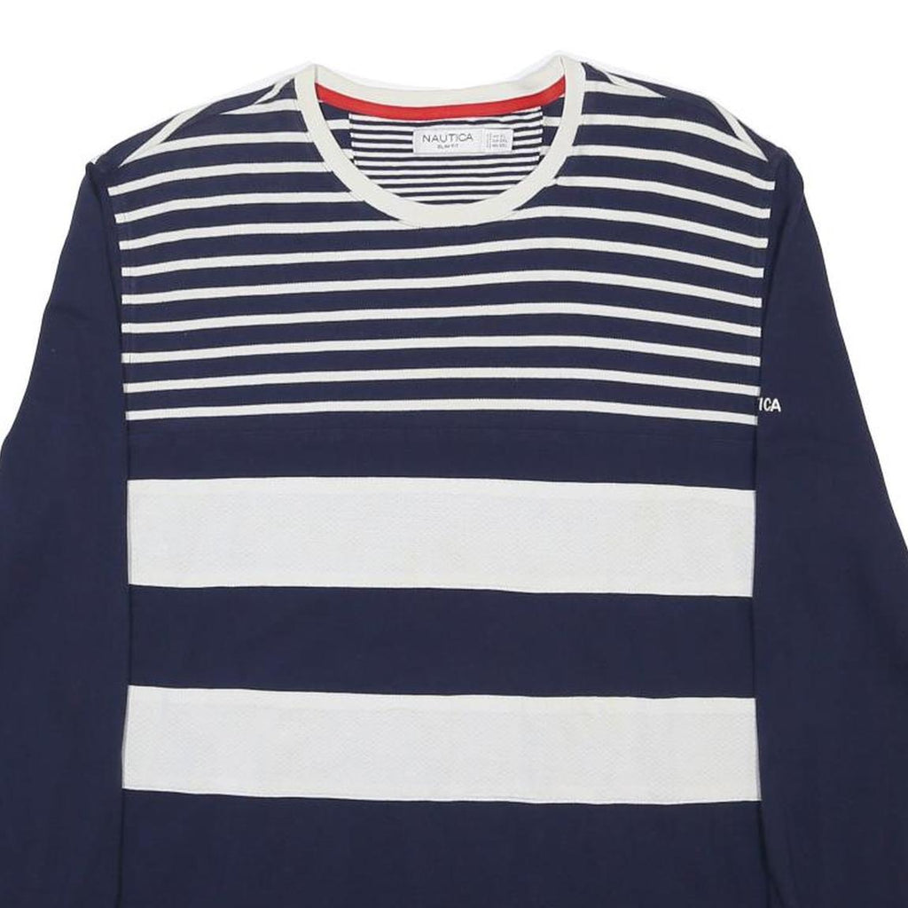 NAUTICA Mens Navy & White Striped Modern Long Sleeve Crew Neck XL Cotton Blend