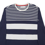 NAUTICA Mens Navy & White Striped Modern Long Sleeve Crew Neck XL Cotton Blend