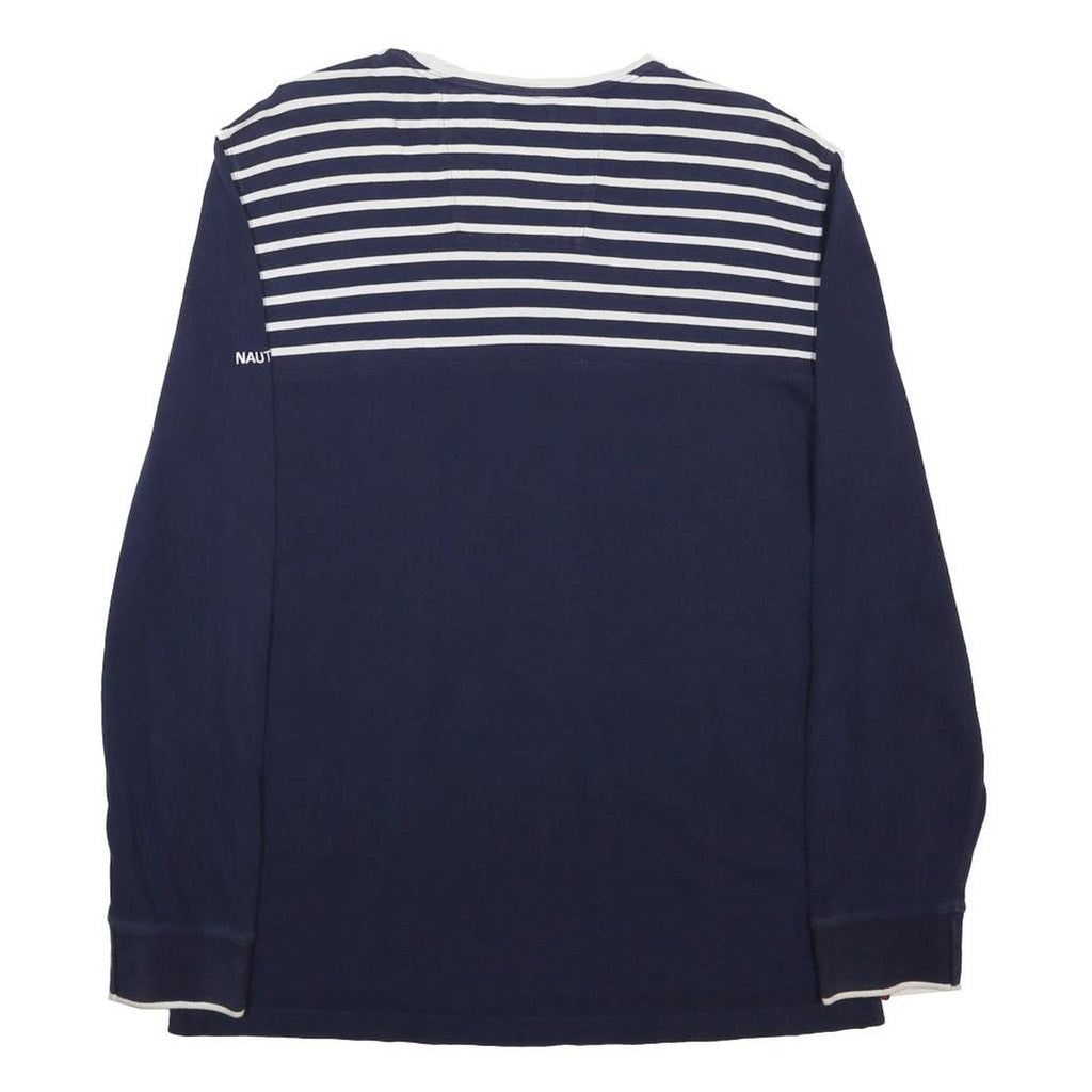 NAUTICA Mens Navy & White Striped Modern Long Sleeve Crew Neck XL Cotton Blend