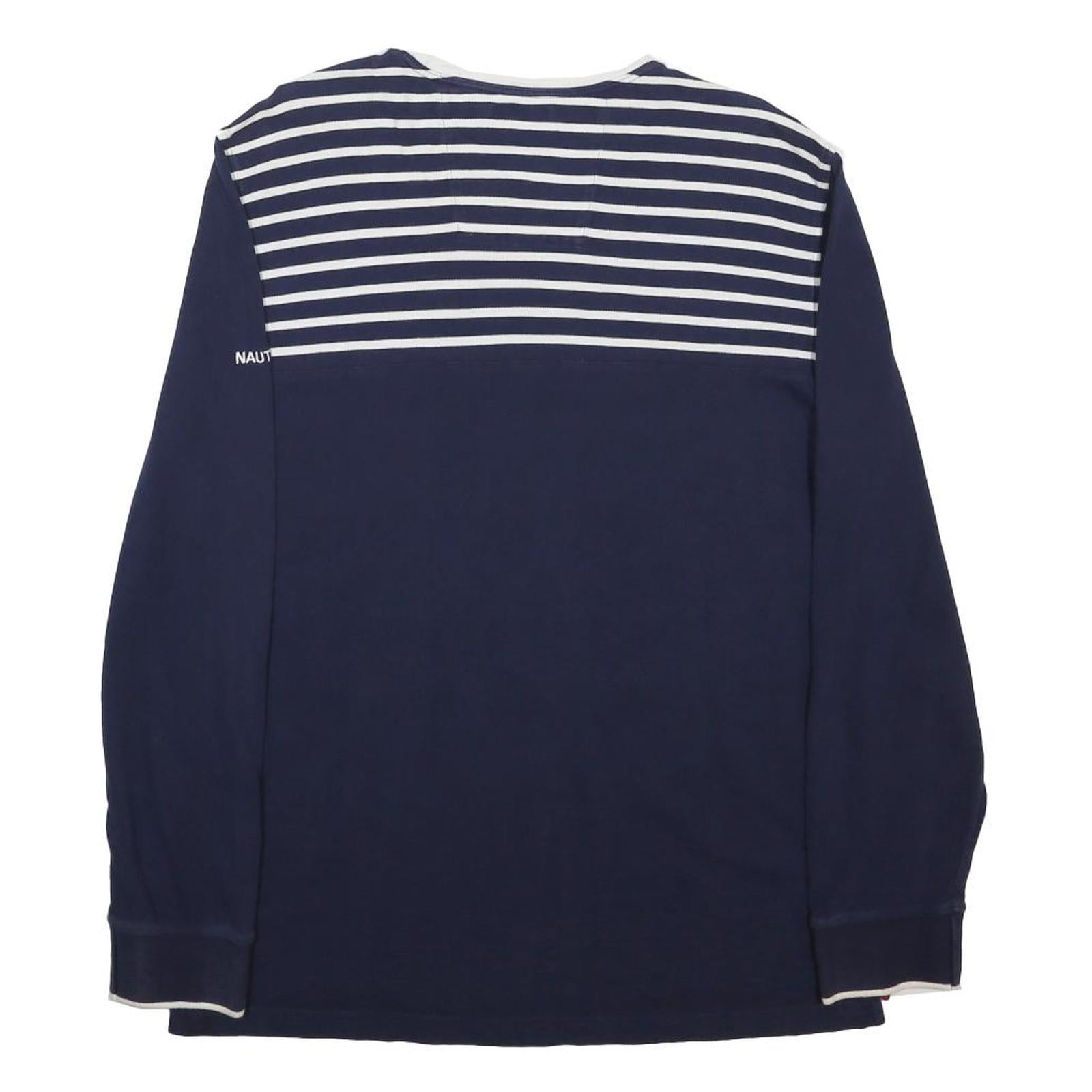 NAUTICA Mens Navy & White Striped Modern Long Sleeve Crew Neck XL Cotton Blend