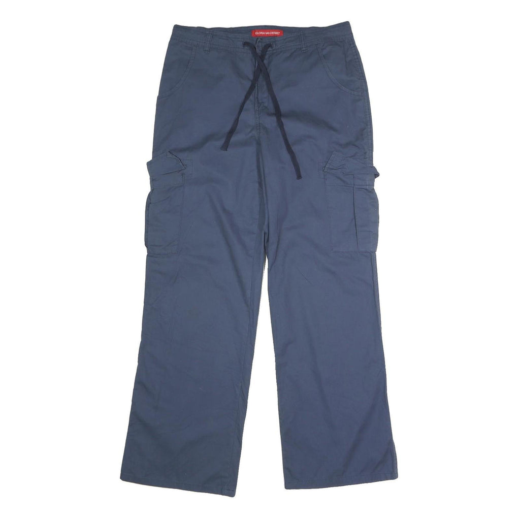 GLORIA VANDERBILT Womens Cotton Blend Blue Regular Cargo Trousers W32 L29 Casual