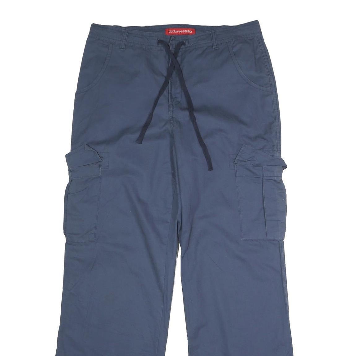 GLORIA VANDERBILT Womens Cotton Blend Blue Regular Cargo Trousers W32 L29 Casual