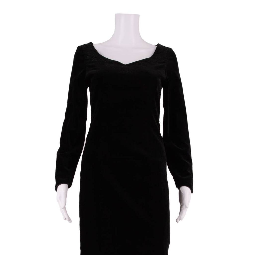 LAURA ASHLEY Womens Pencil Dress Black Velvet 90s Knee Length UK 8