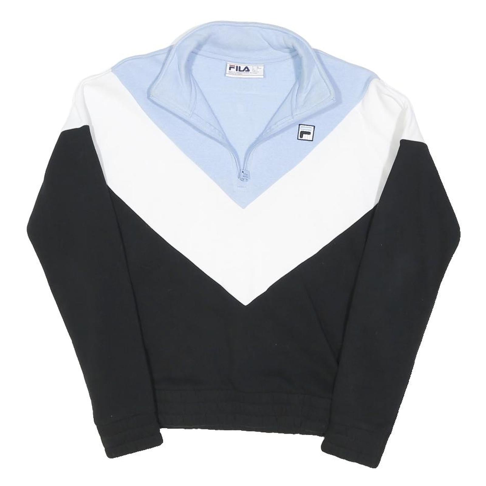 FILA Womens Blue & White & Black Cotton Blend Sweatshirt S Quarter Zip Casual