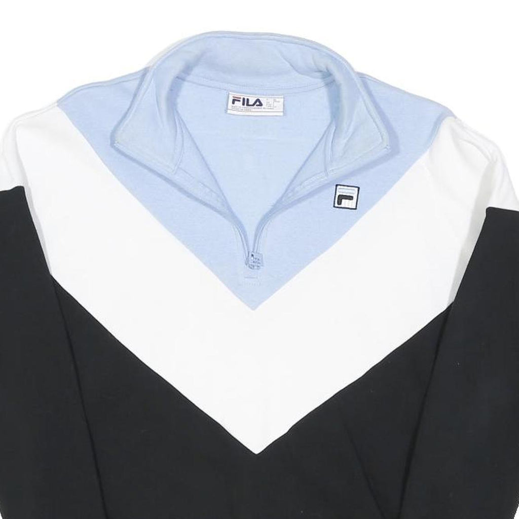 FILA Womens Blue & White & Black Cotton Blend Sweatshirt S Quarter Zip Casual