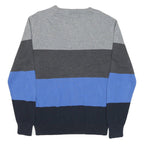 CALVIN KLEIN Mens Grey & Blue Colourblock Pattern Crew Neck Basic Knit XL Cotton