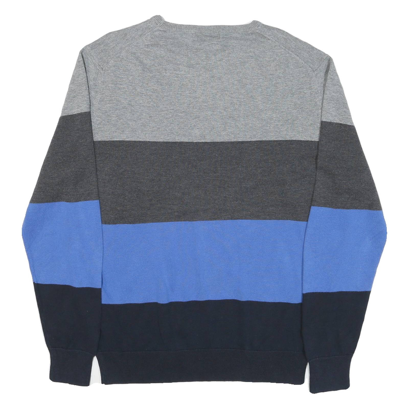 CALVIN KLEIN Mens Grey & Blue Colourblock Pattern Crew Neck Basic Knit XL Cotton