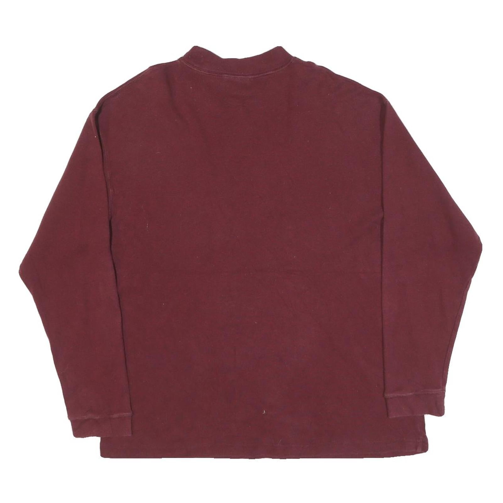 REEBOK Mens Maroon Long Sleeve Crew Neck Cotton Blend T-Shirt L Plain Classic