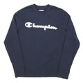 CHAMPION Mens Blue Crew Neck S Sweatshirt Cotton Blend Logo Pullover Casual