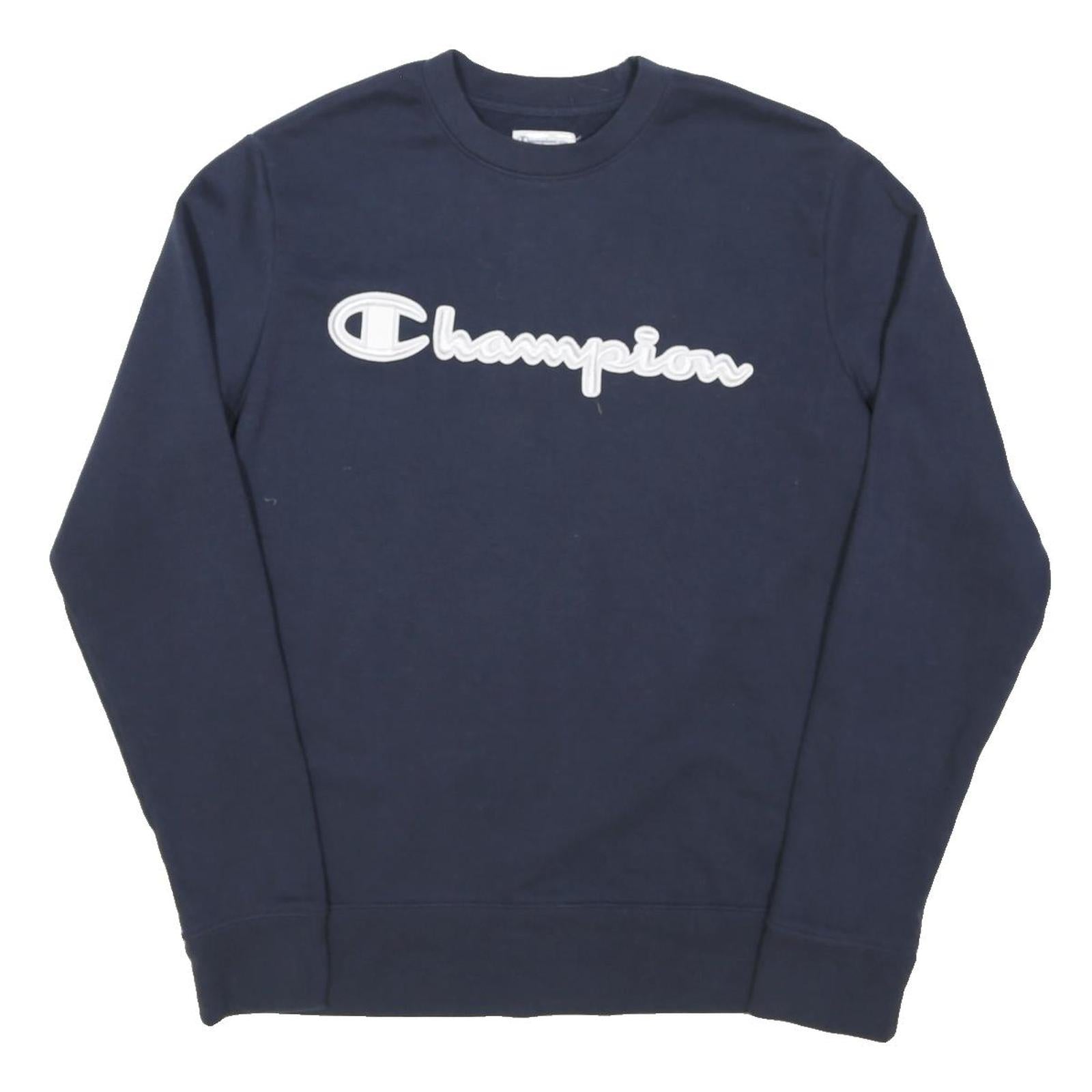 CHAMPION Mens Blue Crew Neck S Sweatshirt Cotton Blend Logo Pullover Casual