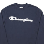 CHAMPION Mens Blue Crew Neck S Sweatshirt Cotton Blend Logo Pullover Casual