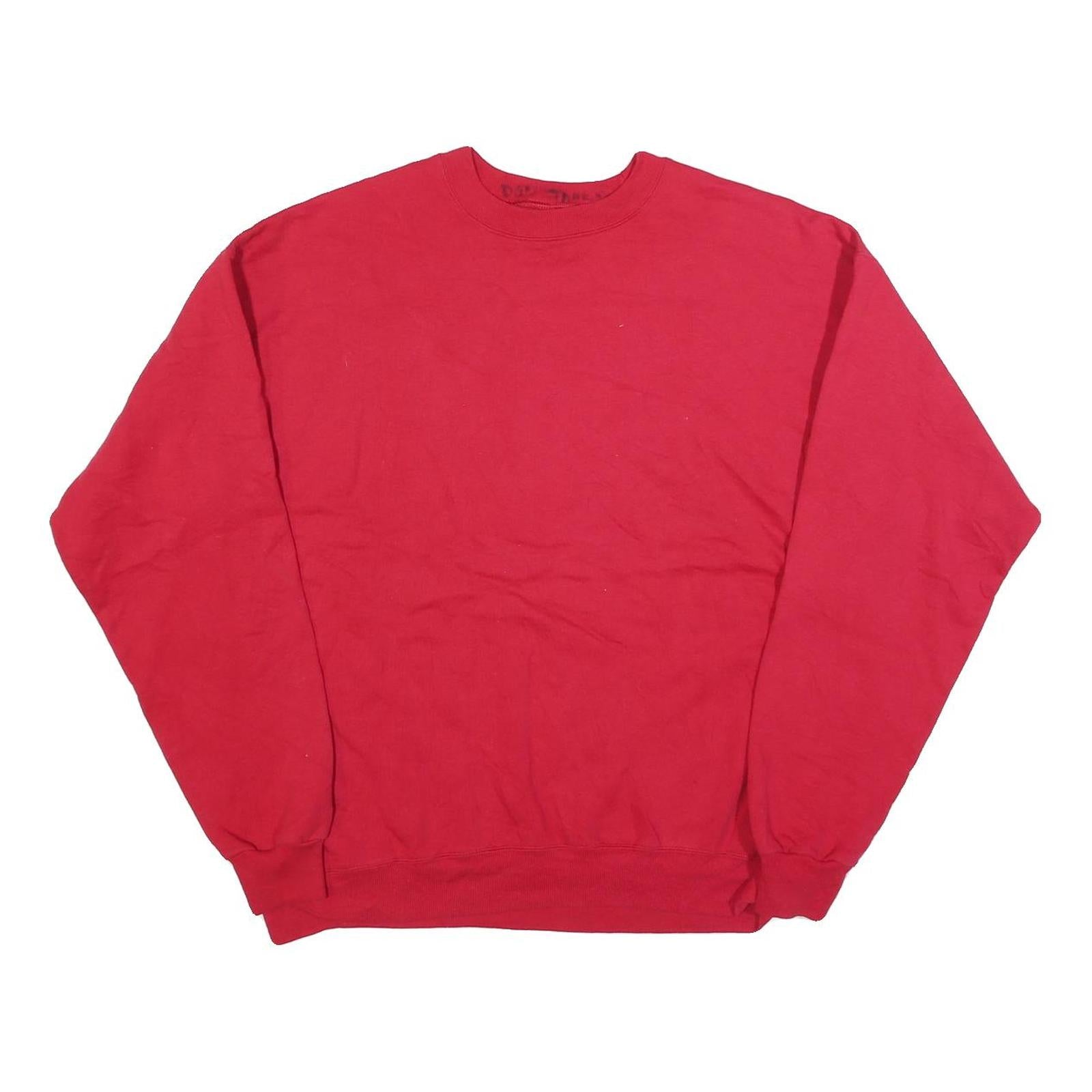 HANES Mens Red Sweatshirt Crew Neck L Plain Cotton Blend Pullover Casual