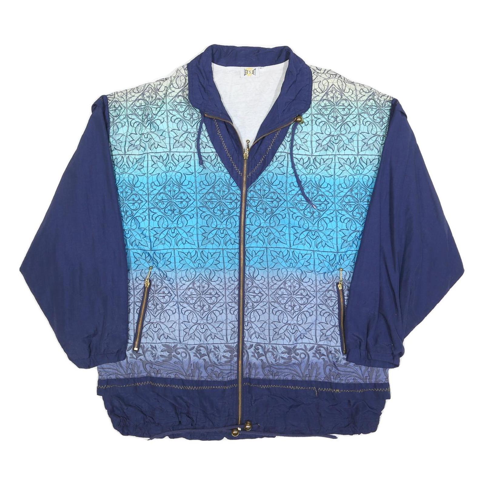 LETS JET Womens Blue Patterned Zip Jacket XL Polyester Blend Casual Wear