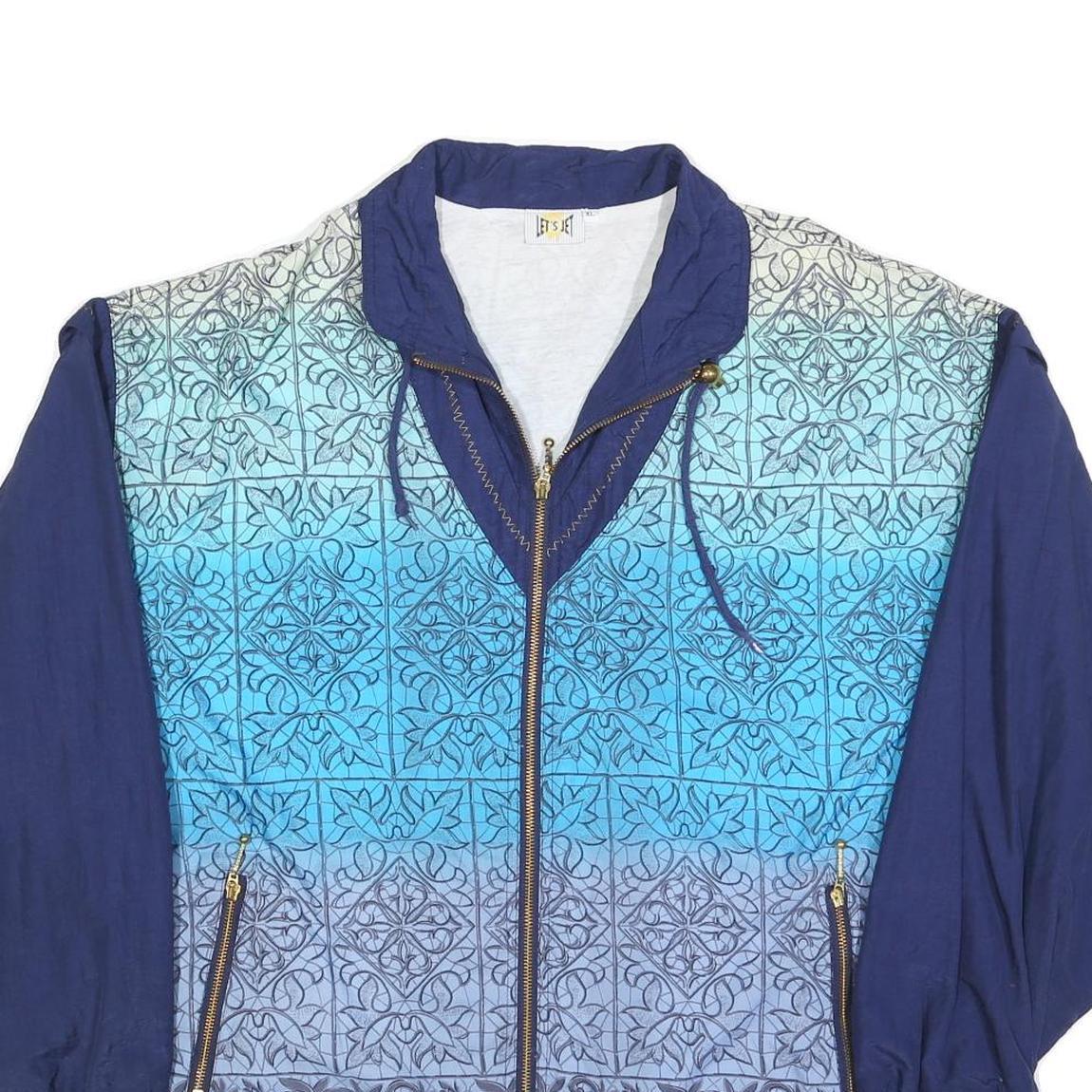LETS JET Womens Blue Patterned Zip Jacket XL Polyester Blend Casual Wear