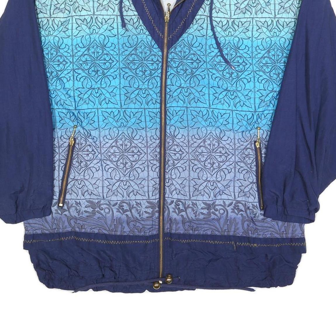 LETS JET Womens Blue Patterned Zip Jacket XL Polyester Blend Casual Wear