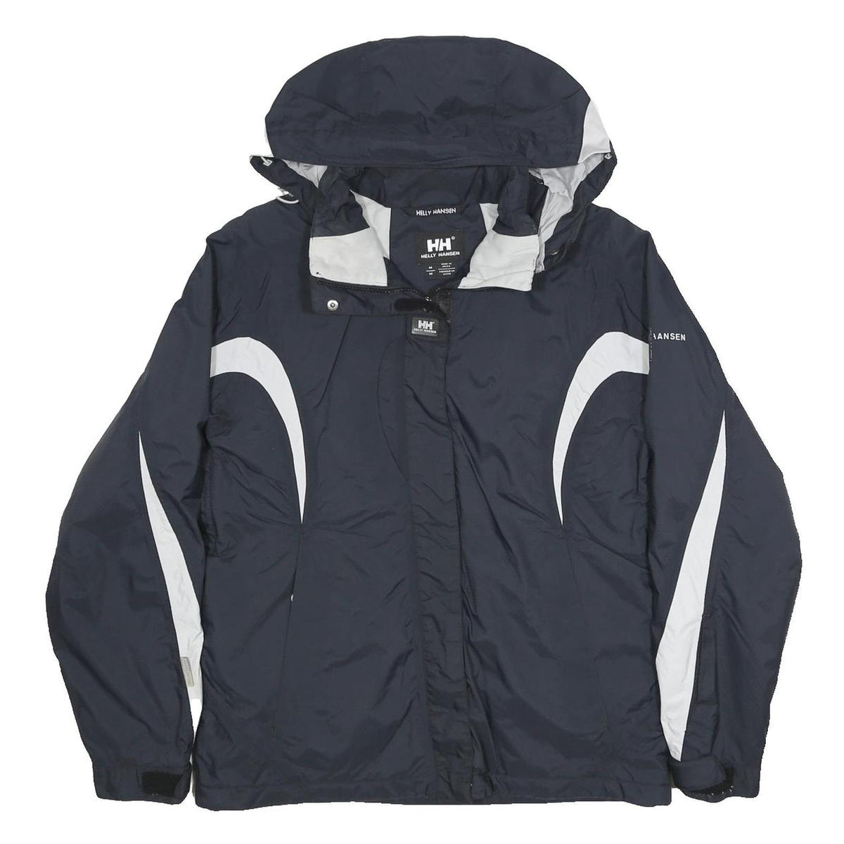HELLY HANSEN Womens Navy Blue Nylon Outdoor Jacket M Zip Hooded Plain