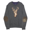 TOMMY HILFIGER Mens Grey & Purple Deer Pattern Cotton Jumper Crew Neck Basic