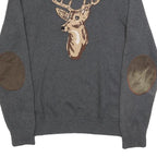 TOMMY HILFIGER Mens Grey & Purple Deer Pattern Cotton Jumper Crew Neck Basic