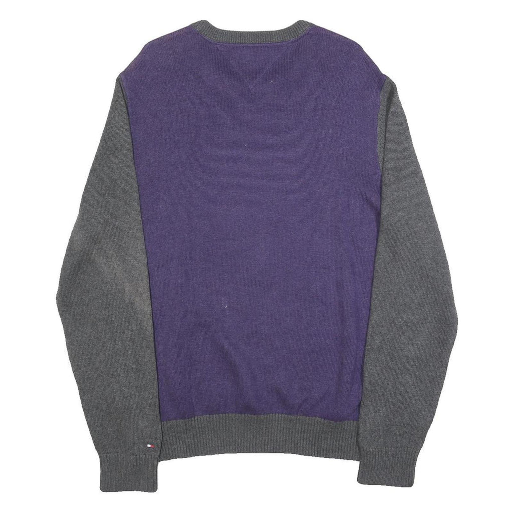 TOMMY HILFIGER Mens Grey & Purple Deer Pattern Cotton Jumper Crew Neck Basic