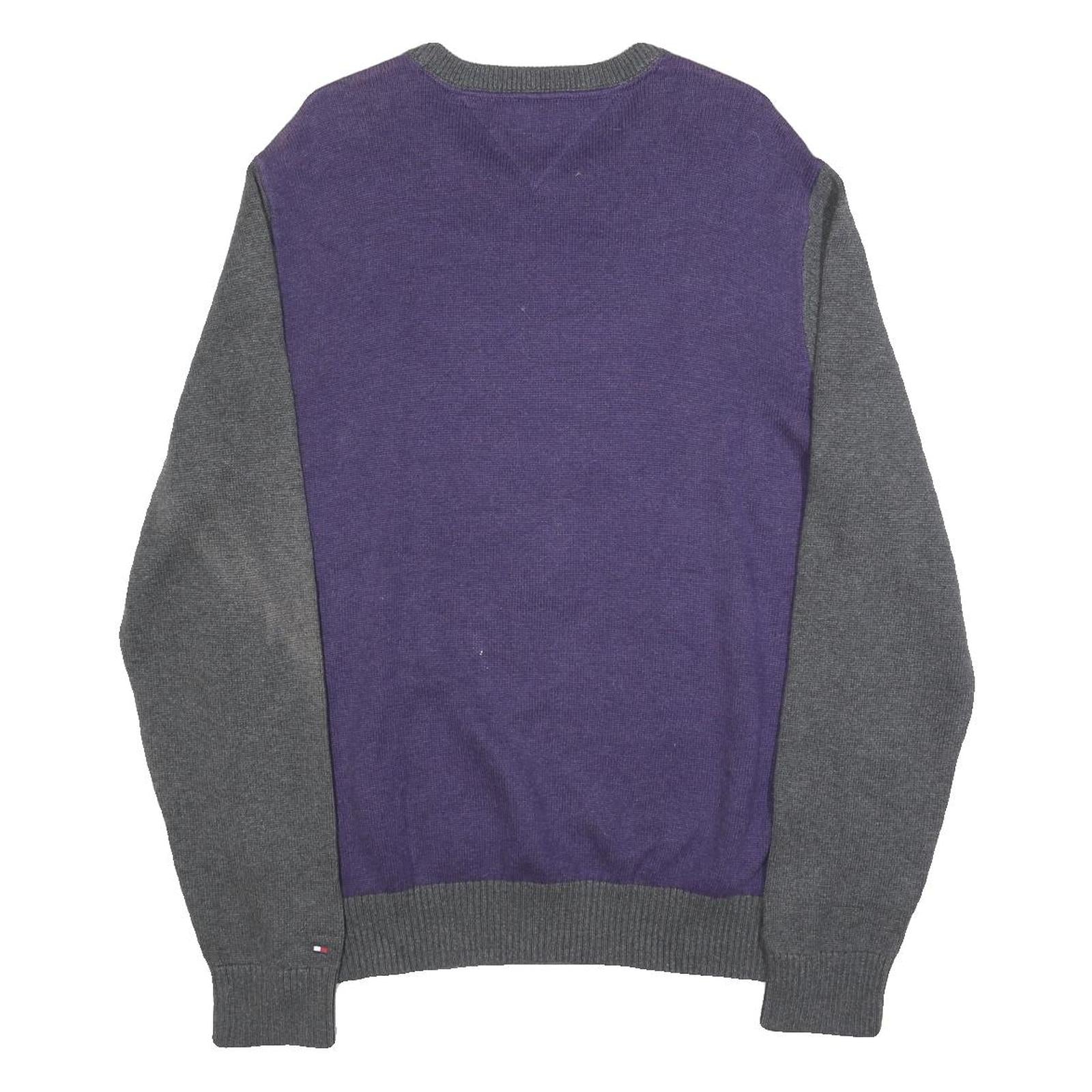 TOMMY HILFIGER Mens Grey & Purple Deer Pattern Cotton Jumper Crew Neck Basic