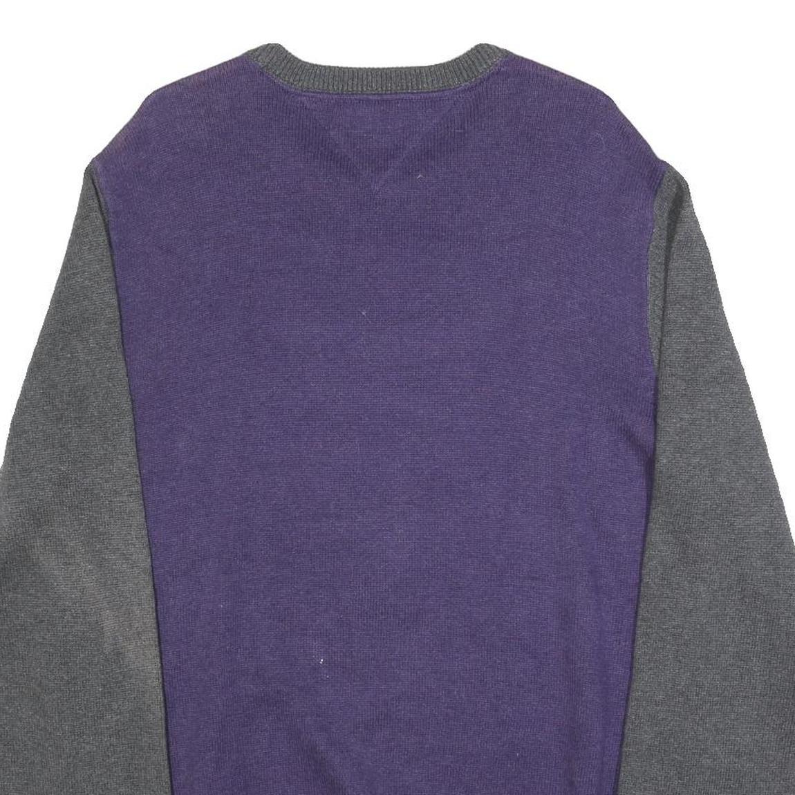 TOMMY HILFIGER Mens Grey & Purple Deer Pattern Cotton Jumper Crew Neck Basic