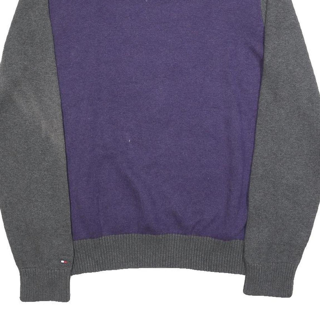 TOMMY HILFIGER Mens Grey & Purple Deer Pattern Cotton Jumper Crew Neck Basic