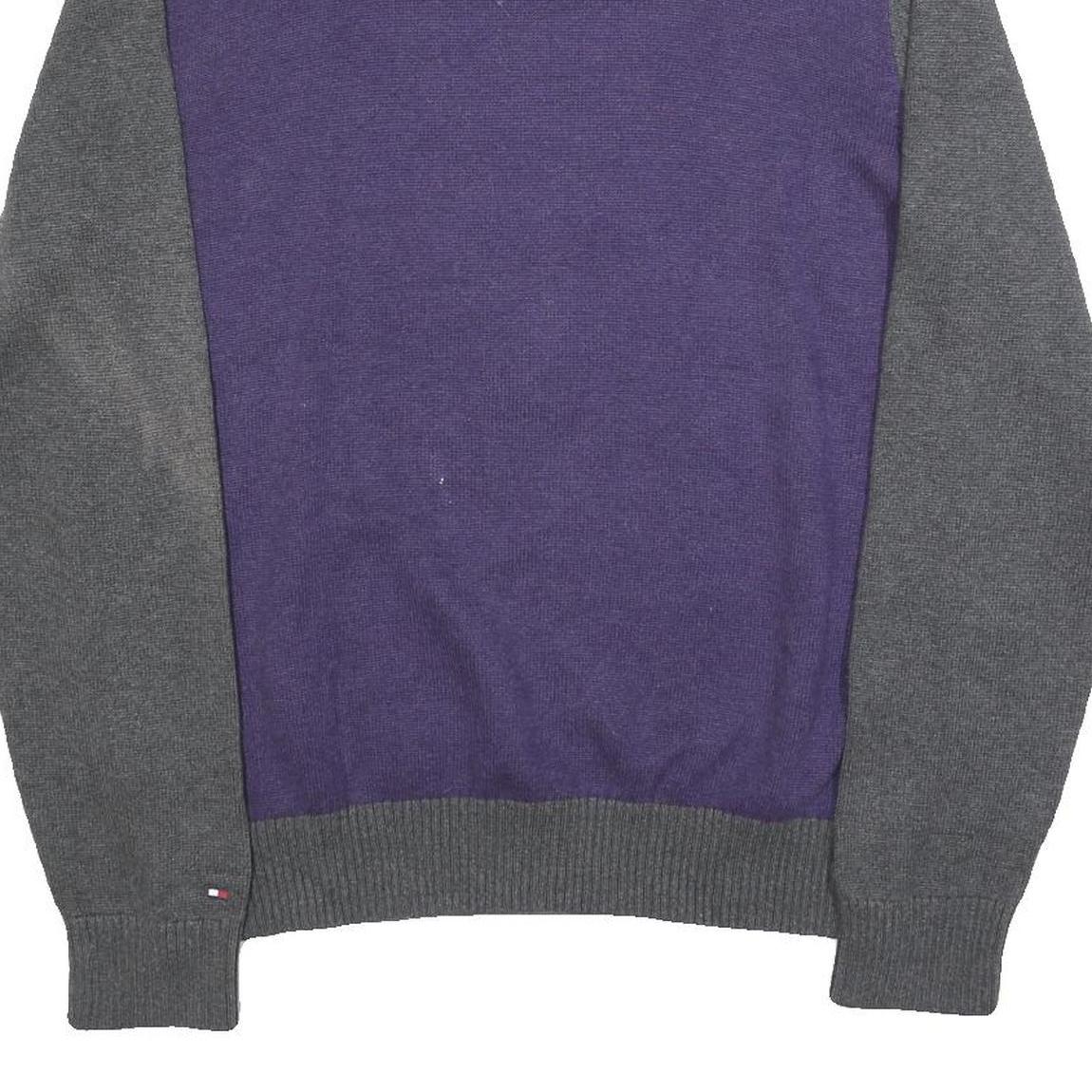 TOMMY HILFIGER Mens Grey & Purple Deer Pattern Cotton Jumper Crew Neck Basic