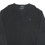 POLO RALPH LAUREN Mens Black Plain Cotton Crew Neck Basic Knit Jumper L