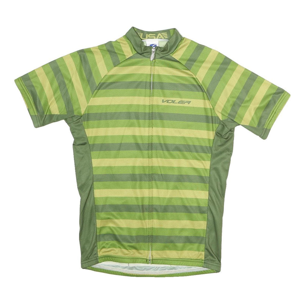 VOLEA Mens Green Striped Modern L Short Sleeve 1/4 Zip Cycling Jersey