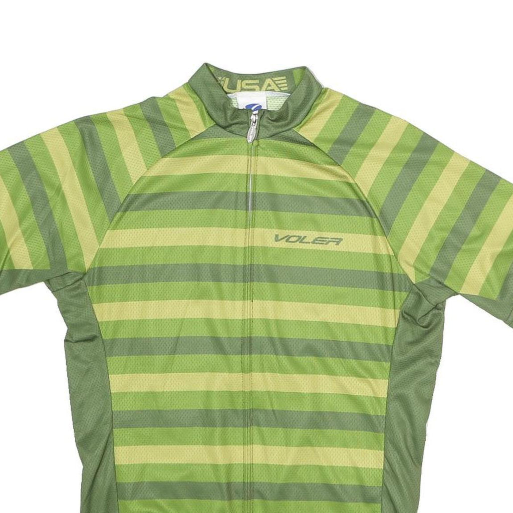 VOLEA Mens Green Striped Modern L Short Sleeve 1/4 Zip Cycling Jersey