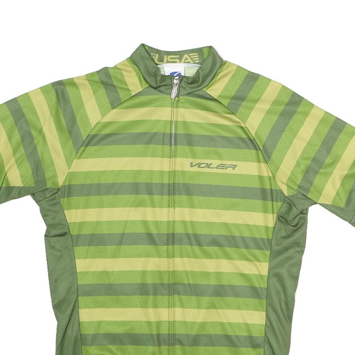 VOLEA Mens Green Striped Modern L Short Sleeve 1/4 Zip Cycling Jersey