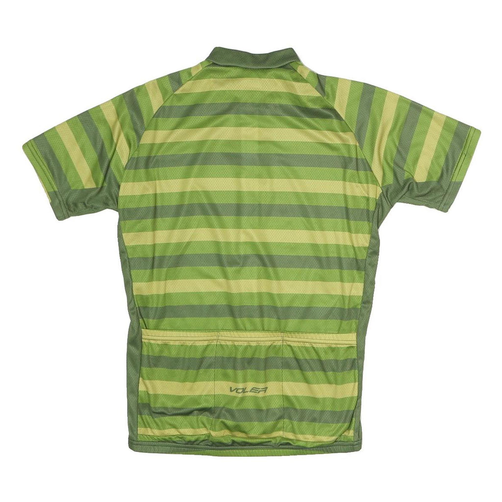 VOLEA Mens Green Striped Modern L Short Sleeve 1/4 Zip Cycling Jersey