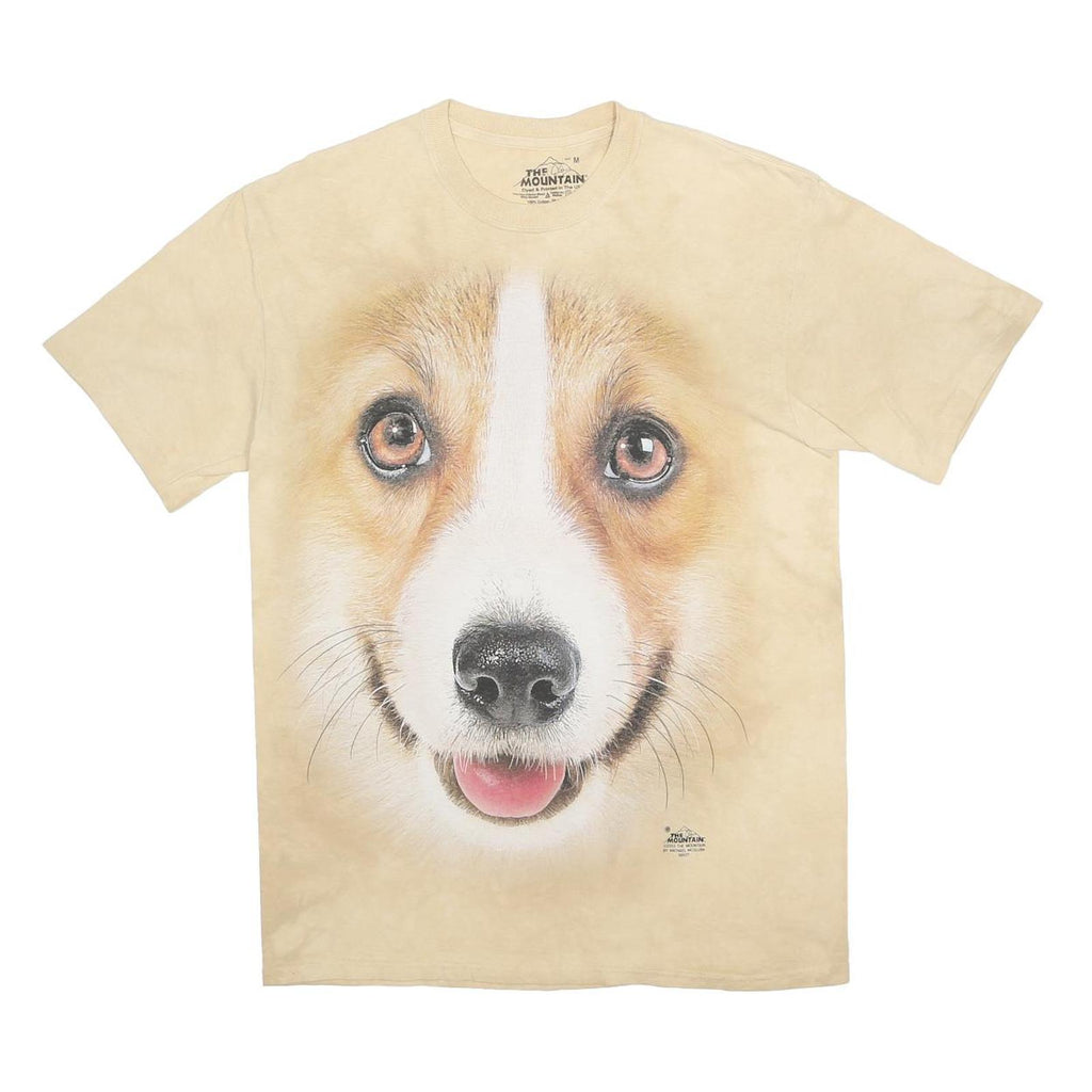 THE MOUNTAIN Mens Beige Dog Face Graphic T-Shirt M Short Sleeve Crew Neck Casual