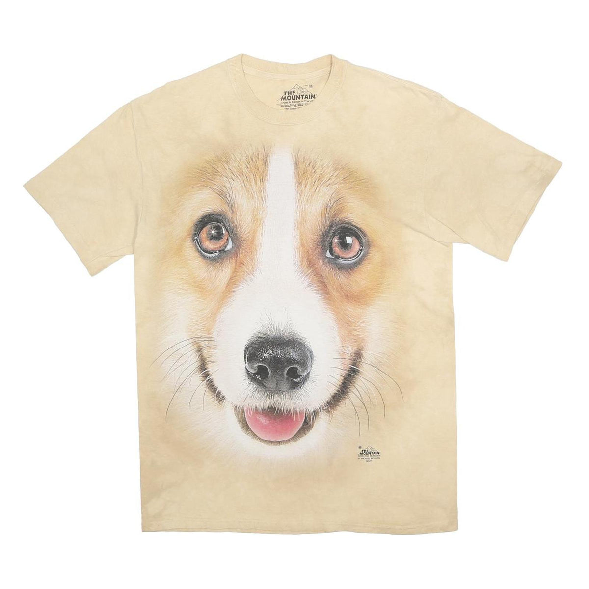 THE MOUNTAIN Mens Beige Dog Face Graphic T-Shirt M Short Sleeve Crew Neck Casual