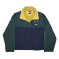 TOMMY HILFIGER Womens Green & Navy Colourblock Zip Outdoor Jacket L Nylon Woven