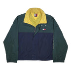 TOMMY HILFIGER Womens Green & Navy Colourblock Zip Outdoor Jacket L Nylon Woven