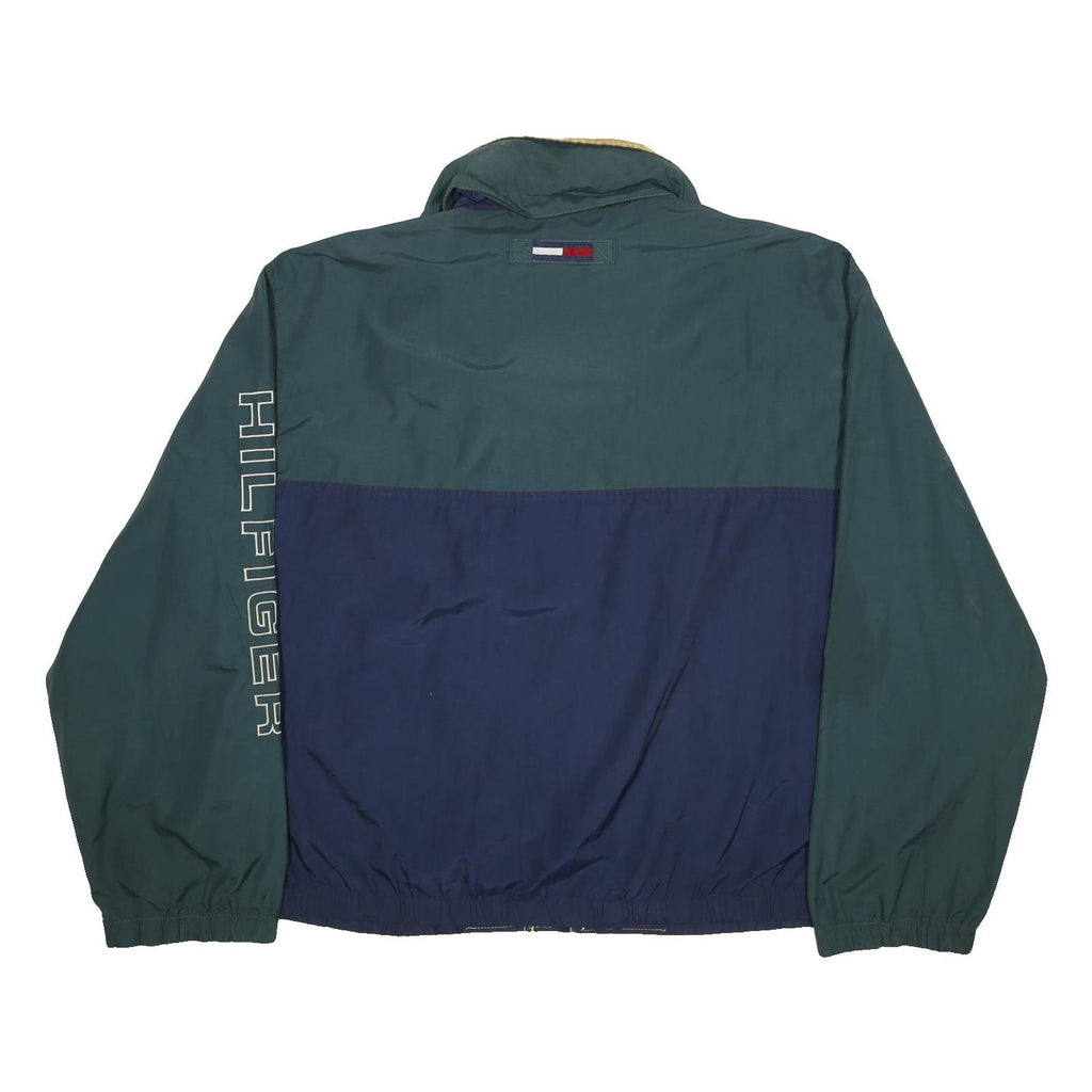 TOMMY HILFIGER Womens Green & Navy Colourblock Zip Outdoor Jacket L Nylon Woven