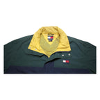 TOMMY HILFIGER Womens Green & Navy Colourblock Zip Outdoor Jacket L Nylon Woven