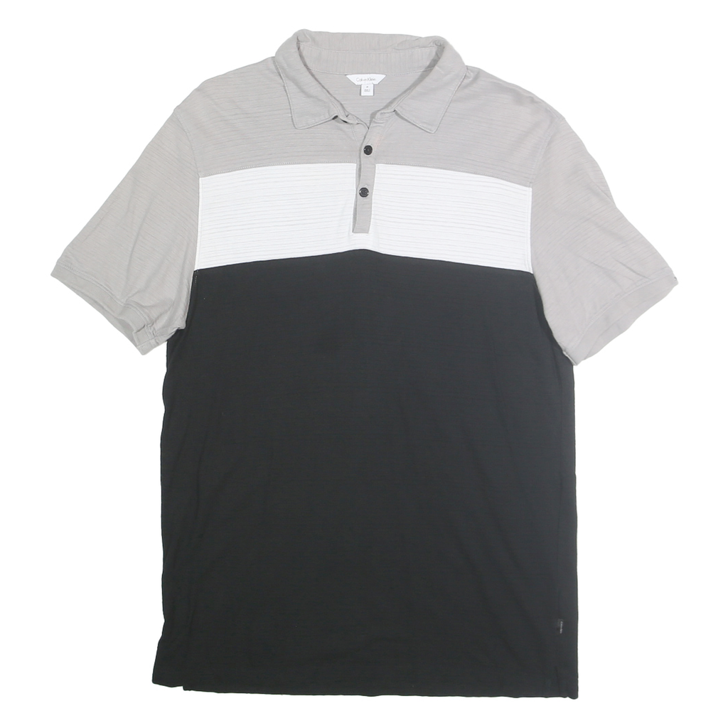 CALVIN KLEIN Mens Grey & White & Black Colourblock Short Sleeve Polo Shirt M