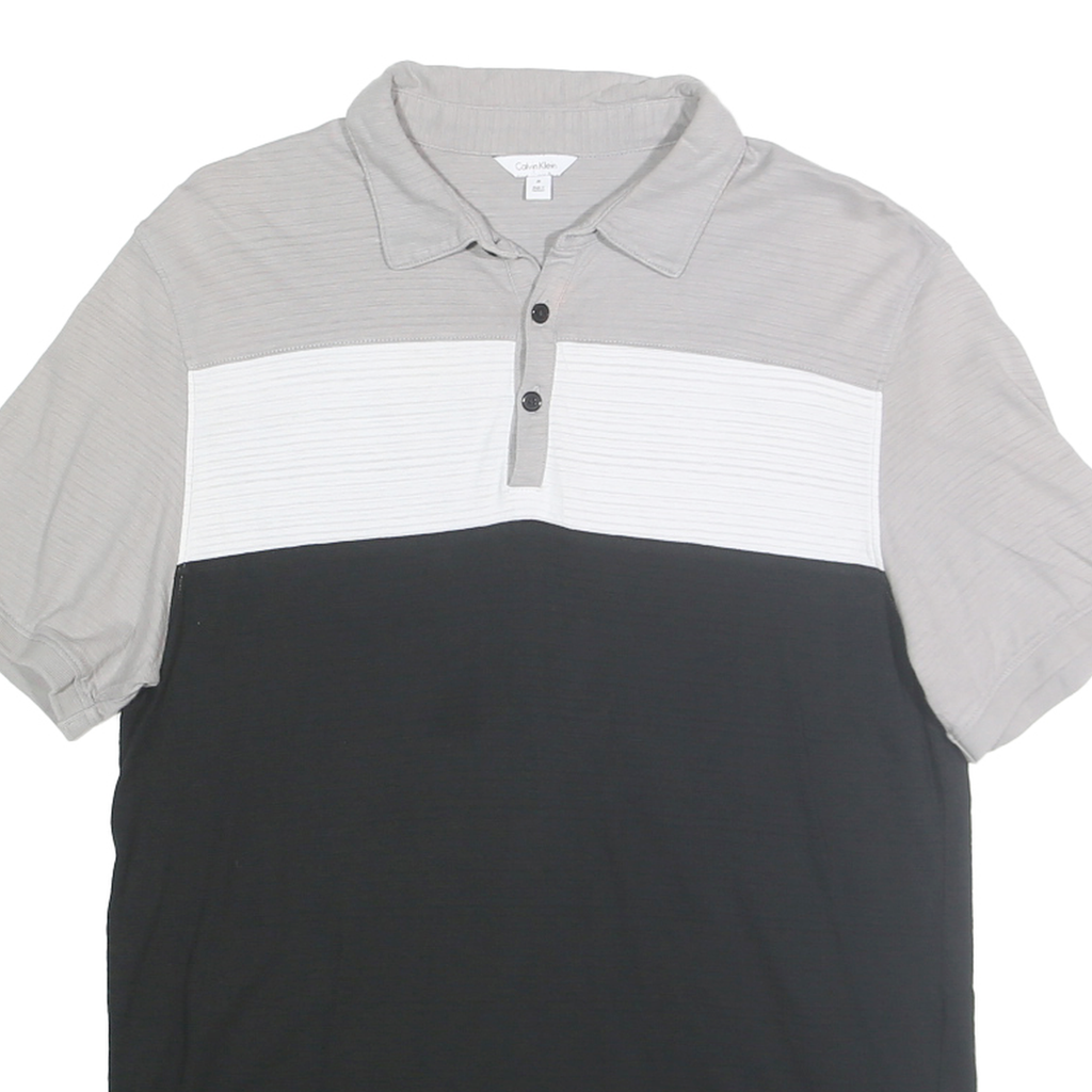 CALVIN KLEIN Mens Grey & White & Black Colourblock Short Sleeve Polo Shirt M