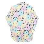 Mens White Floral Pattern Cotton Blend Shirt L Casual Button Up Long Sleeve