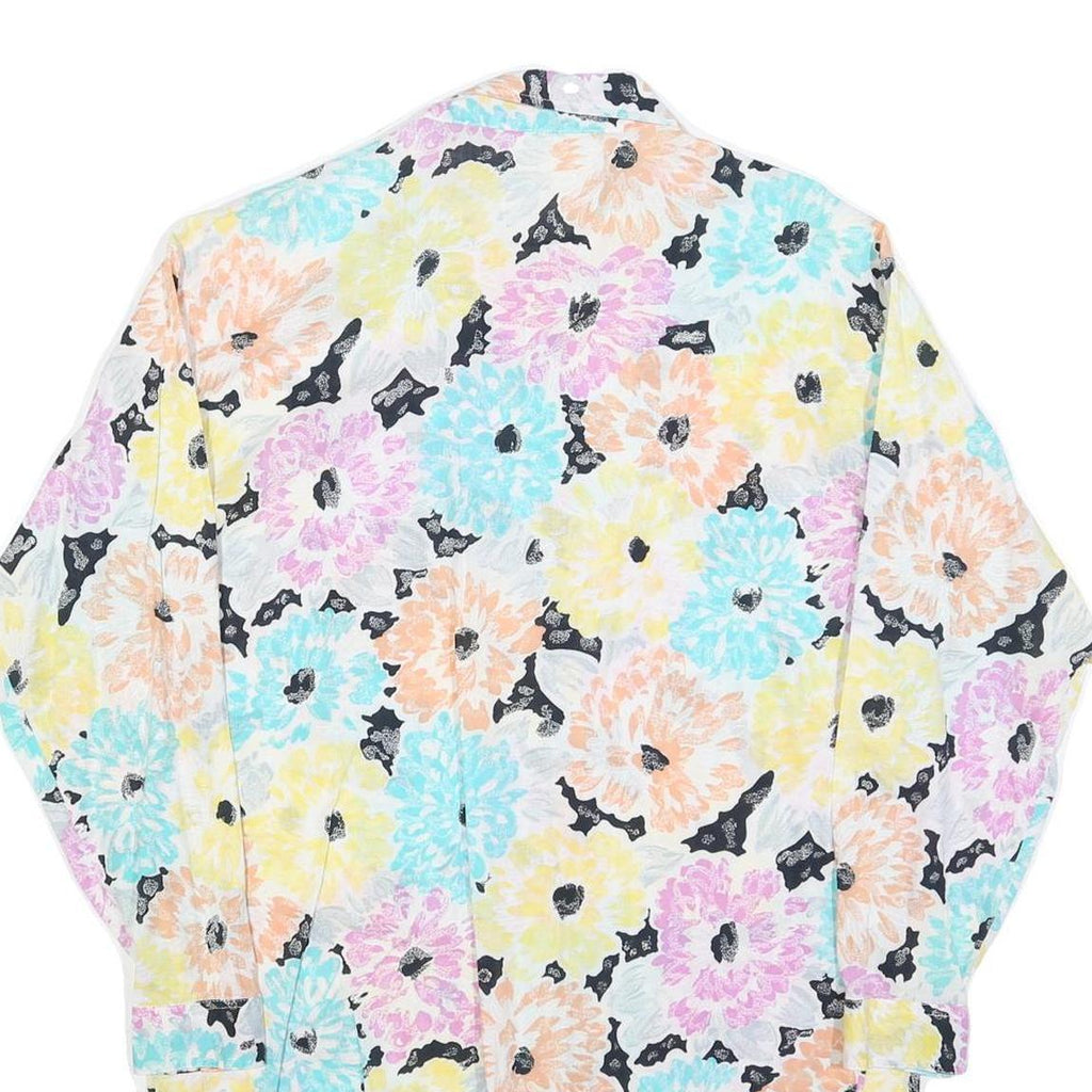 Mens White Floral Pattern Cotton Blend Shirt L Casual Button Up Long Sleeve