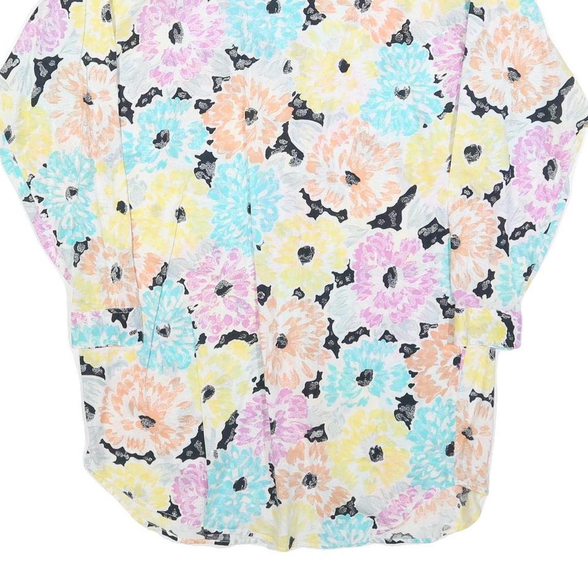 Mens White Floral Pattern Cotton Blend Shirt L Casual Button Up Long Sleeve