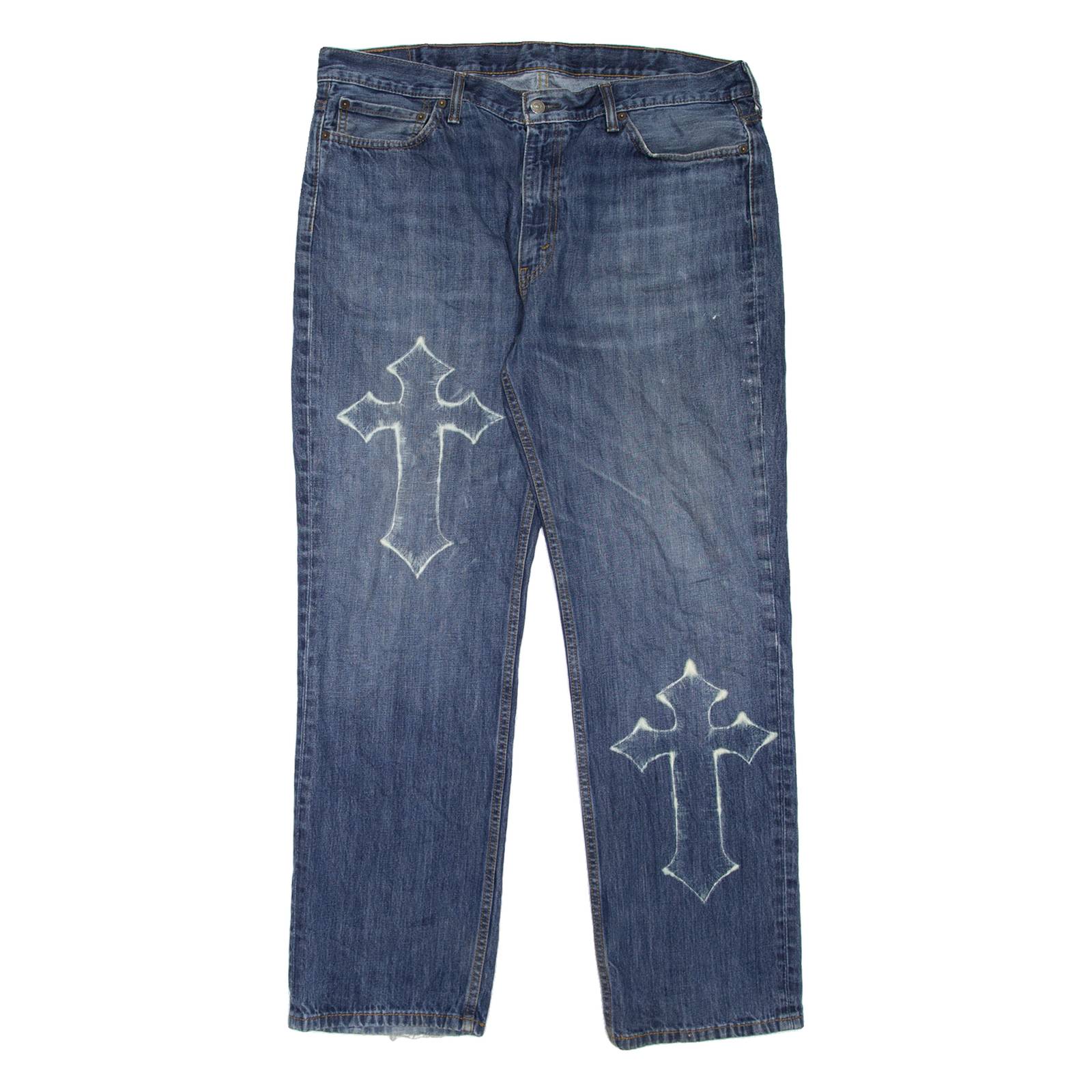 LEVI'S 514 Jeans Customised Mens Blue Slim Straight Stone Wash W40 L32