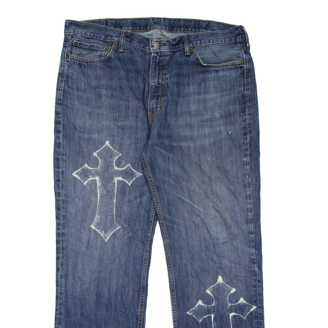 LEVI'S 514 Jeans Customised Mens Blue Slim Straight Stone Wash W40 L32