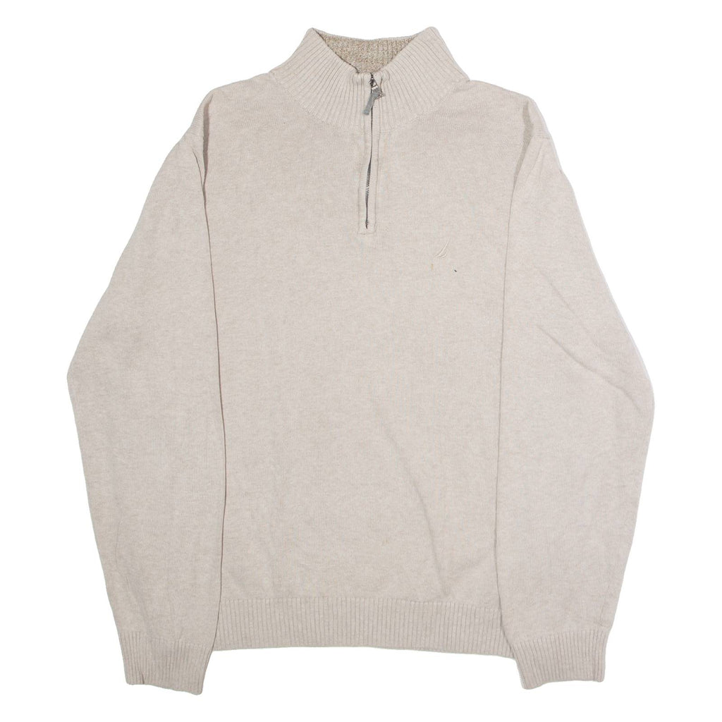 NAUTICA Mens Jumper Beige 1/4 Zip Tight Knit M